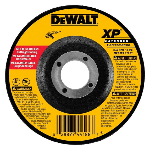 DeWALT DW8808 - XP 4-1/2" Type 27 Metal Grinding Wheel (1/4" Thickness, 7/8" Arbor, Zirconia Alumina)