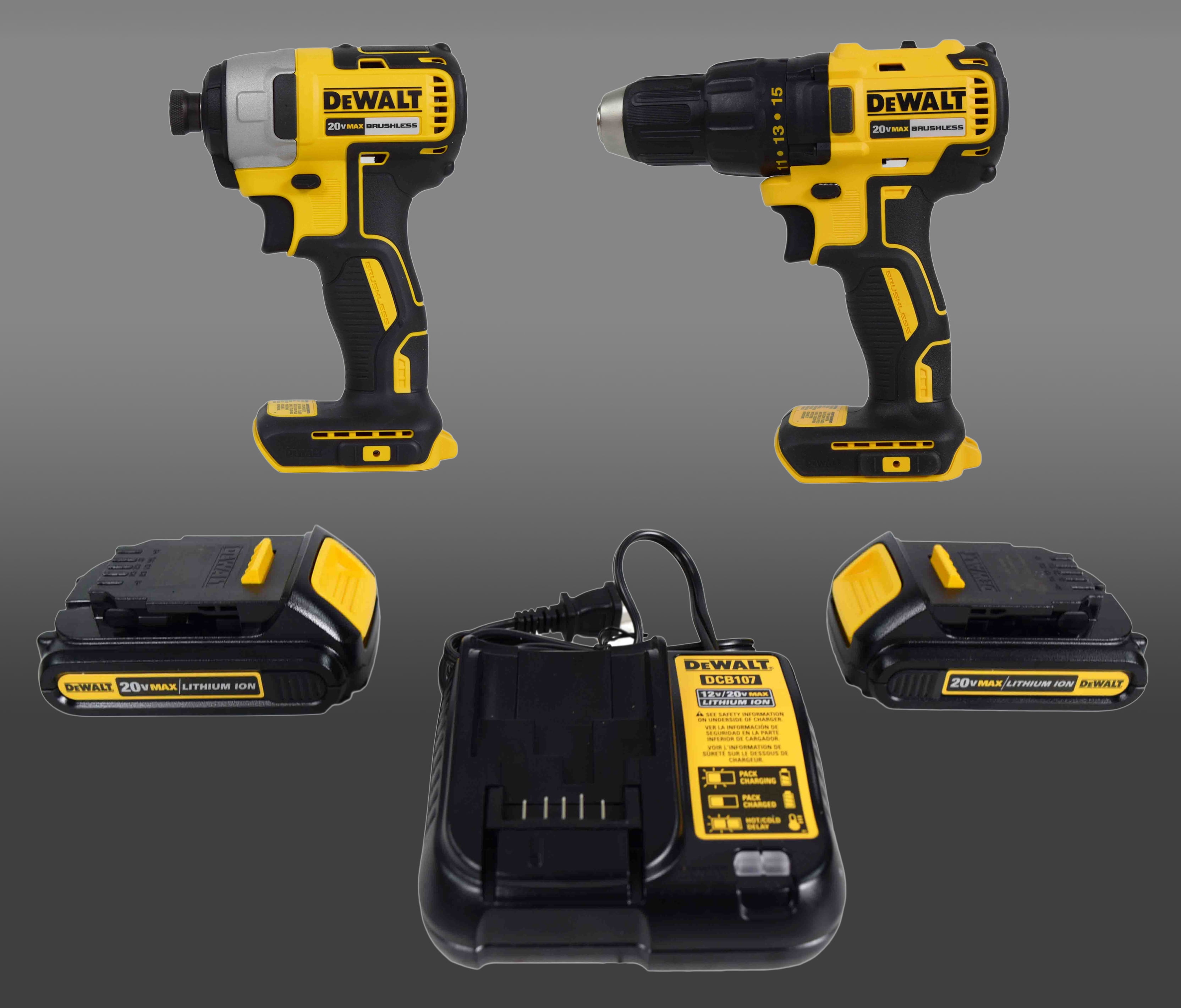 DeWALT Max 1 4 20V Brushless Impact Driver and Drill Driver 2 Tool Combo Kit DCK277C2 with Charger Tool Bag