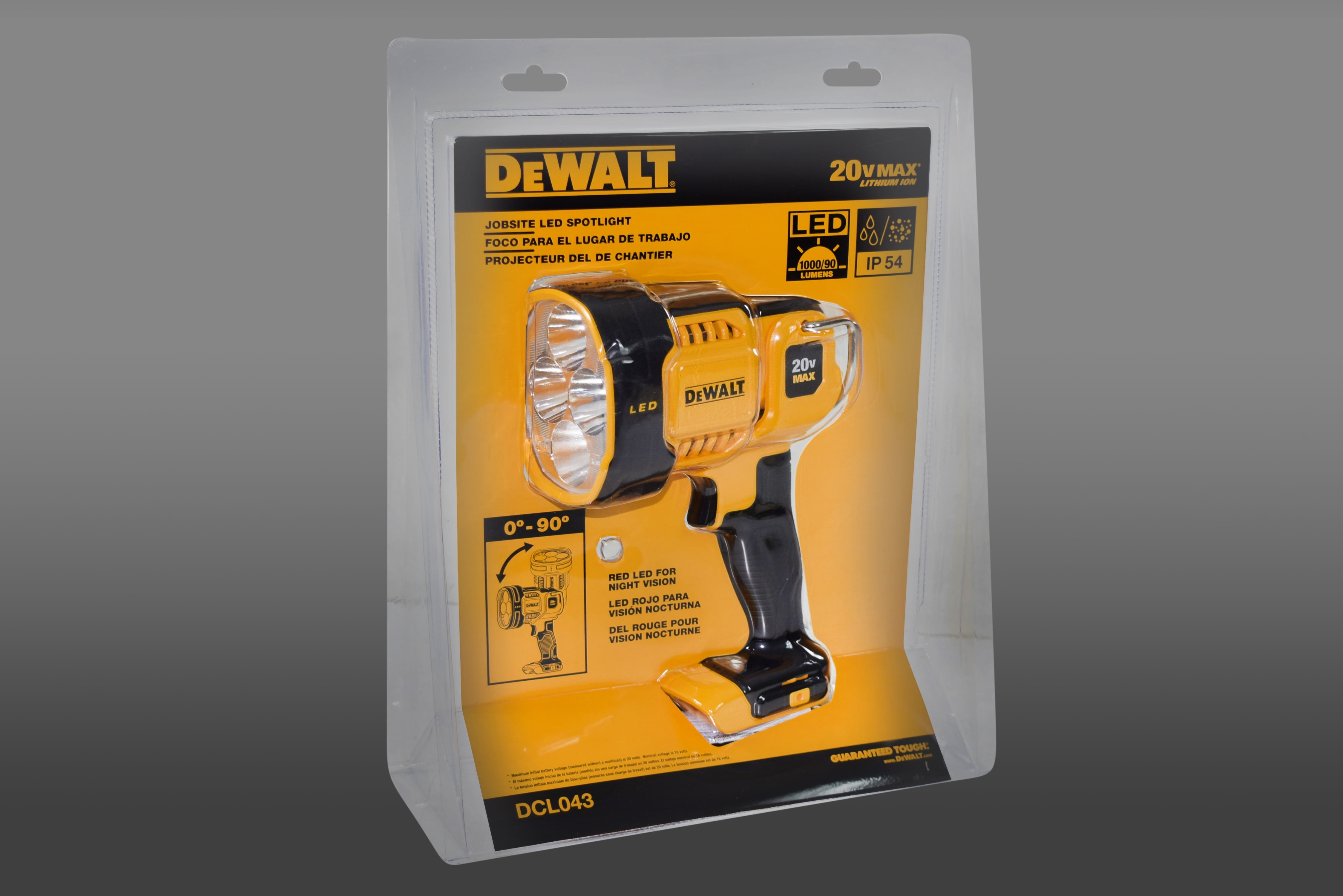 DEWALT 20V MAX LED Work Light, Handheld Spotlight with 508 Yard Distance,  Pivoting Head, 1500 Lumens, Cordless, Battery Not Included (DCL043)