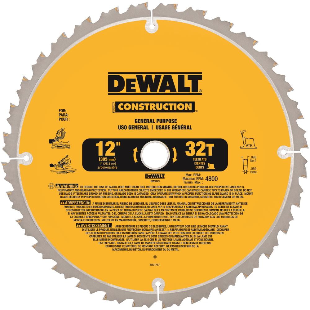 DeWalt 12" Circular Saw Blades, 32 Teeth, ATB, Each (115-DW3123)
