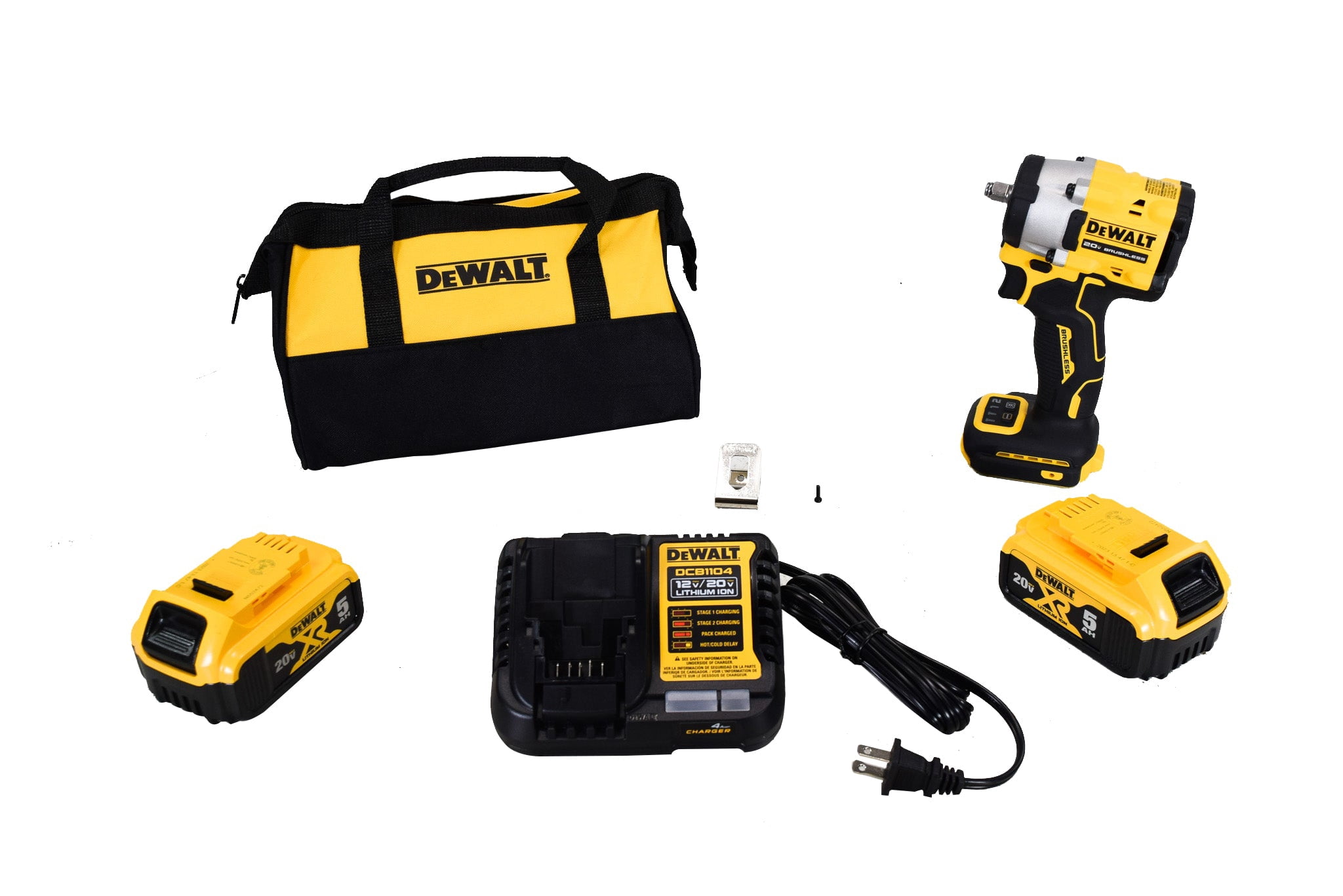 DEWALT ATOMIC 20V MAX 3/8 in Cordless Impact Wrench Kit with Hog Ring Anvil (DCF923P2) – 300 ft-lbs Fastening, 450 ft-lbs Breakaway, (2) 5.0Ah Batteries, Charger, Contractor Bag