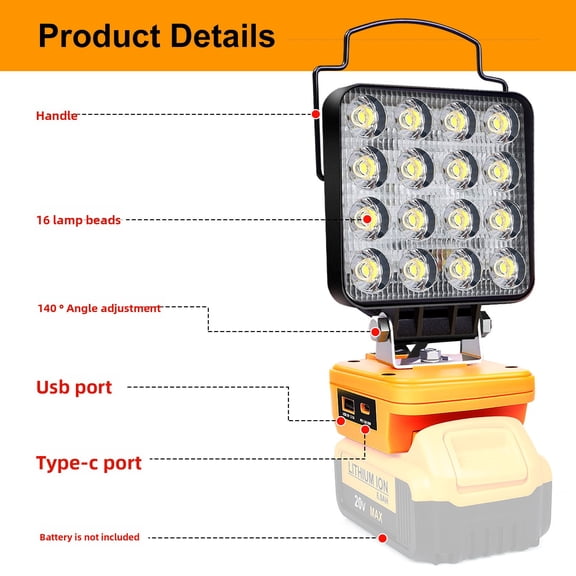 DeWalt 20V Max Lithium Ion Work Light LED 4 Inch 16LEDs USB Type C Charging Outdoor Indoor Portable Worksite Lighting