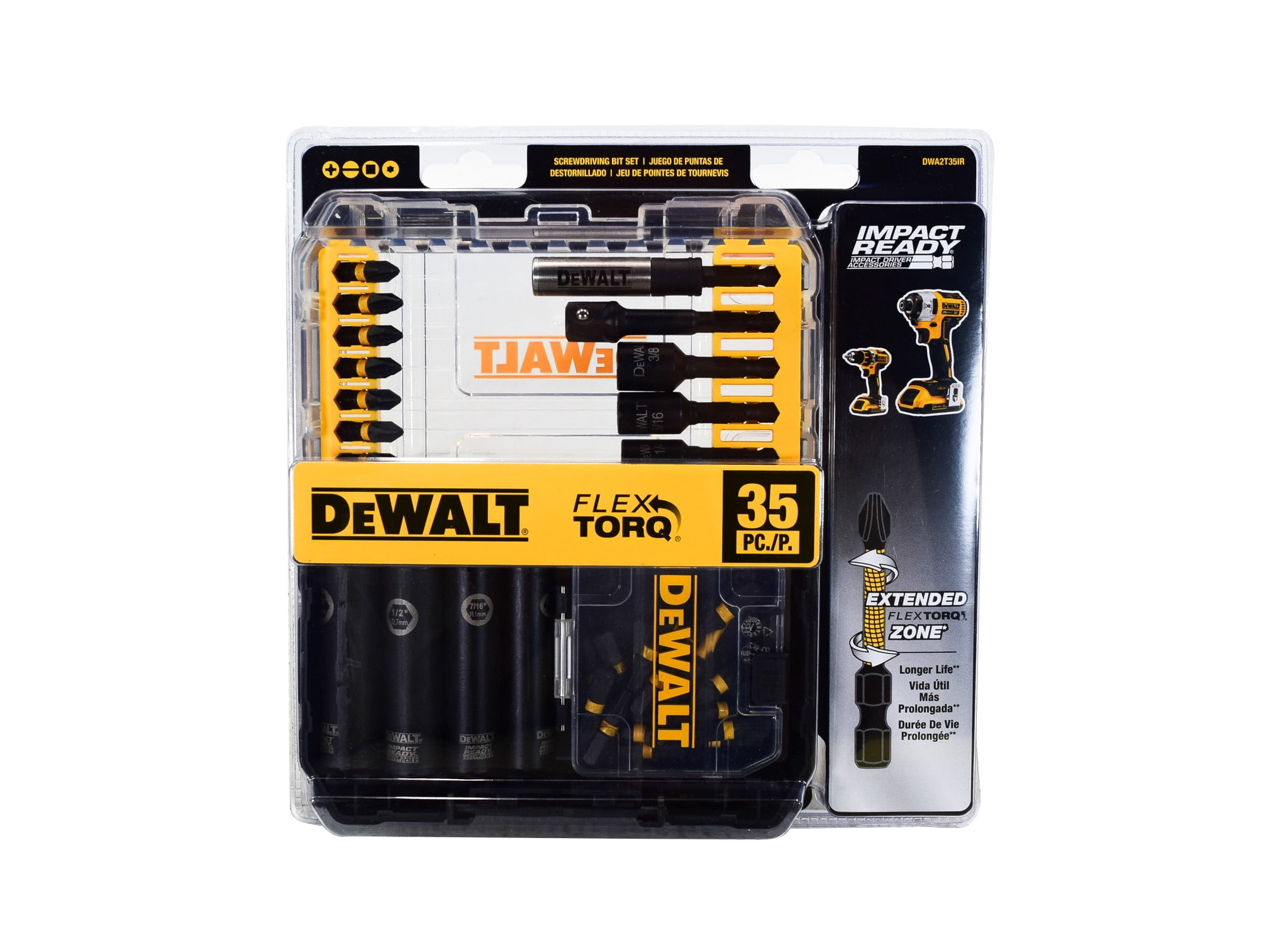DEWALT FlexTorq Impact Ready 35-Piece Bit Set with ToughCase+ (DWA2T35IR) – Connectable Storage, CNC-Machined Bits, Magnetic Screw Lock