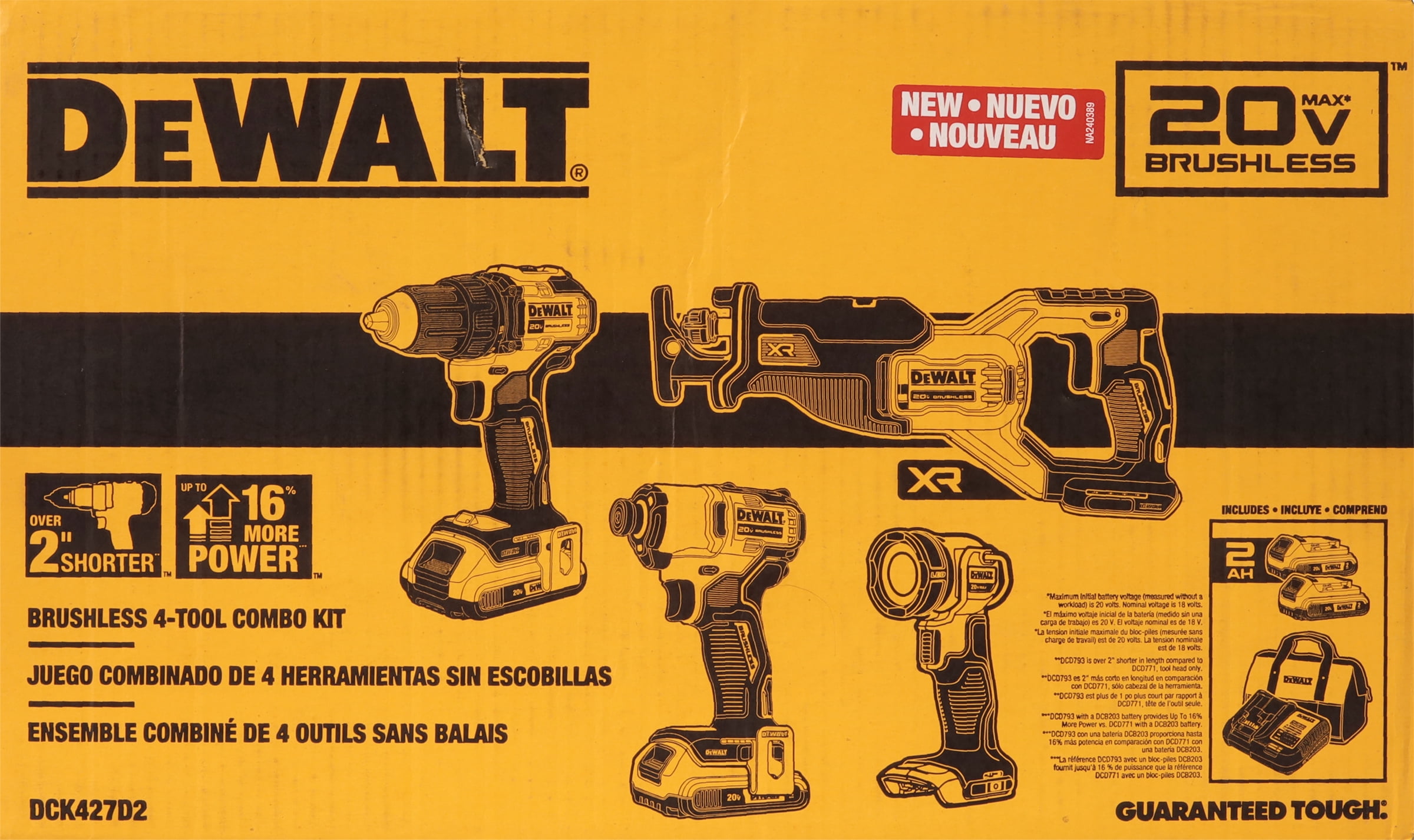 DEWALT 20V MAX 4-Tool Brushless Power Tool Combo Kit with Soft Case (2-Batteries and Charger Included)