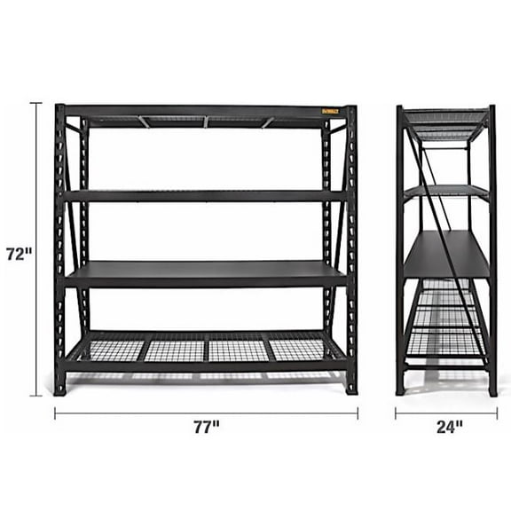 DeWalt 41660 DXST10000BLK 4-Shelf Industrial Storage Rack - 77Wx24Dx72H Black