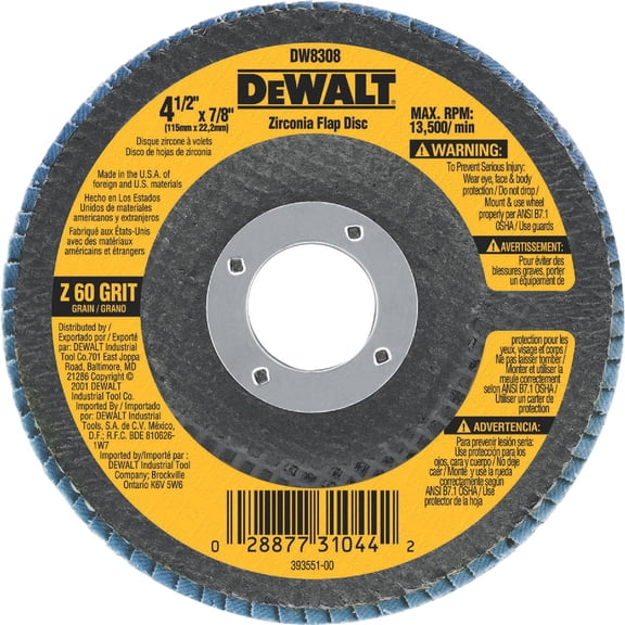 DeWALT DW8308 - HP 4-1/2" Type 29 60 Grit Zirconium Flap Disc