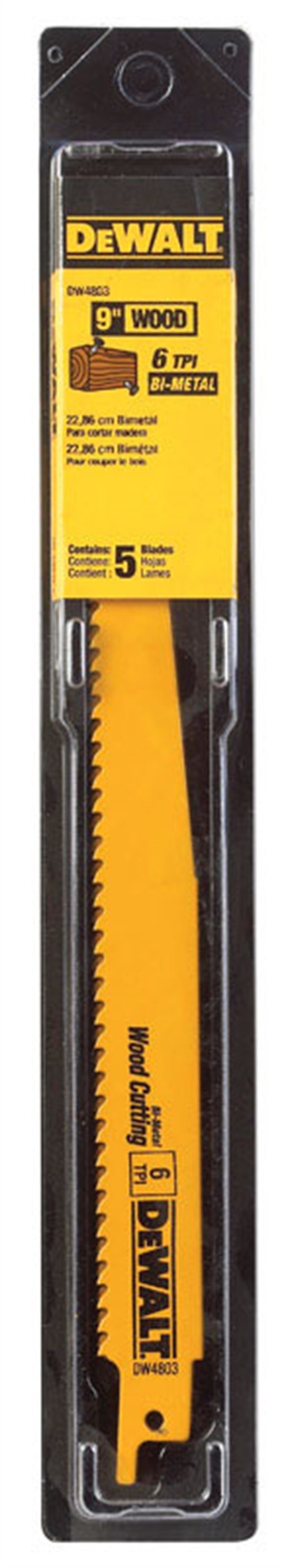 DeWalt Bi Metal 9 Reciprocating Saw Blade 6 TPI Taper Back 5 PK 115 DW4803