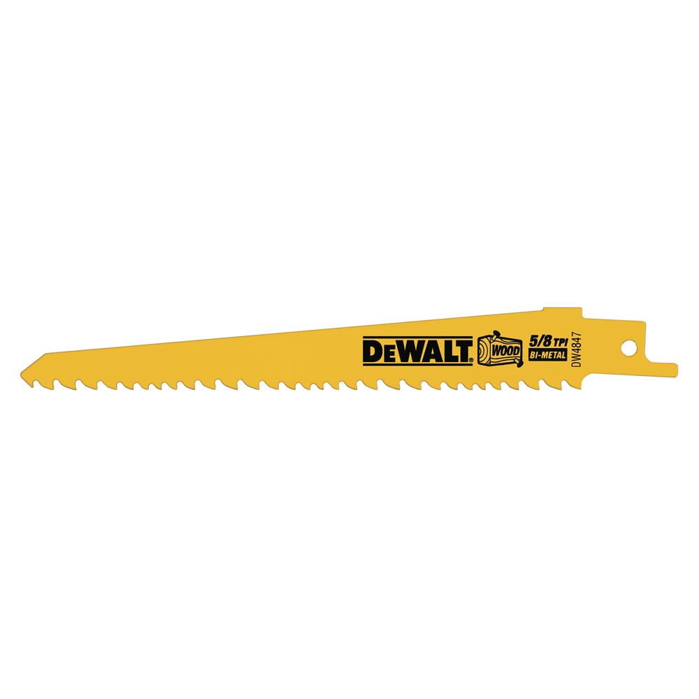 DeWalt Bi-Metal Reciprocating Saw Blade, 6", 5/8 TPI, Wood, 5/PK (115-DW4847)