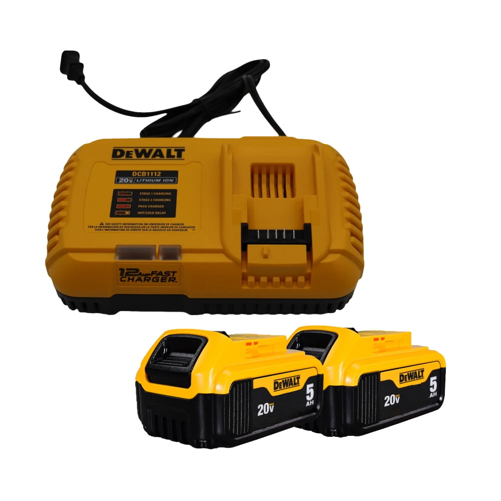 DeWalt DCB1112B 20V MAX 12 Amp Fan-Cooled Battery Charger with (2) 5Ah Batteries