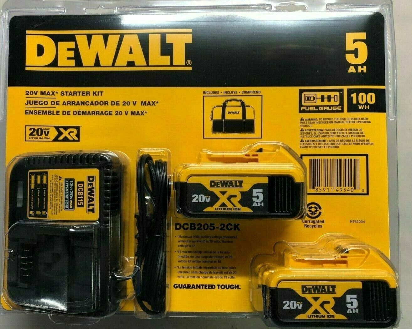 DEWALT 20V MAX Battery Charging Kit, Includes 2 Batteries, 5Ah, Includes  Small Storage Bag (DCB205-2CK),Black