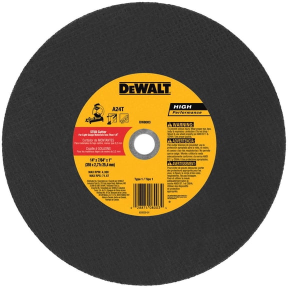 DEWALT ACCESSORIES Cutting Wheel, Stud, 14-In. x 7/64-In. x 1-In. DW8003