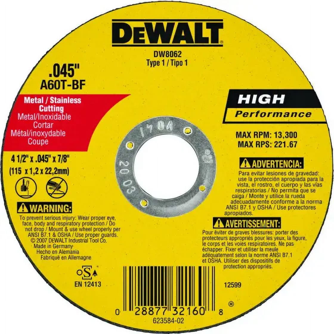 DeWalt DW8062 Cutting Wheel, 41/2 Inch By 0.045 Inch Thick, 7/8 Inch Arbor, Very Fine, Aluminum