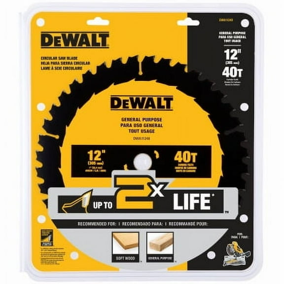 DeWalt DWA11240 Circular Saw Blade, Carbide-Tipped, 40-Tooth x 12 In. - Quantity 1