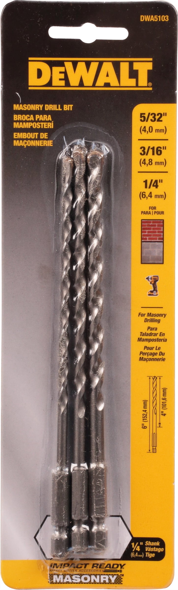 DeWalt DWA5103 3-Pc. Rotary Masonry Bit Set - Quantity 1