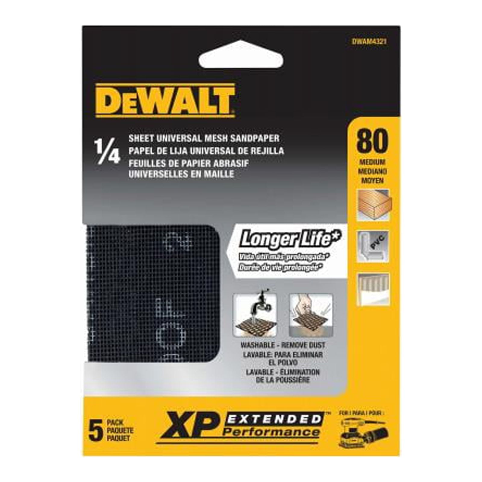 DeWalt DWAM4321 1/4 Sheet Mesh Sandpaper, 80 Grit, 5Pk. Quantity 1