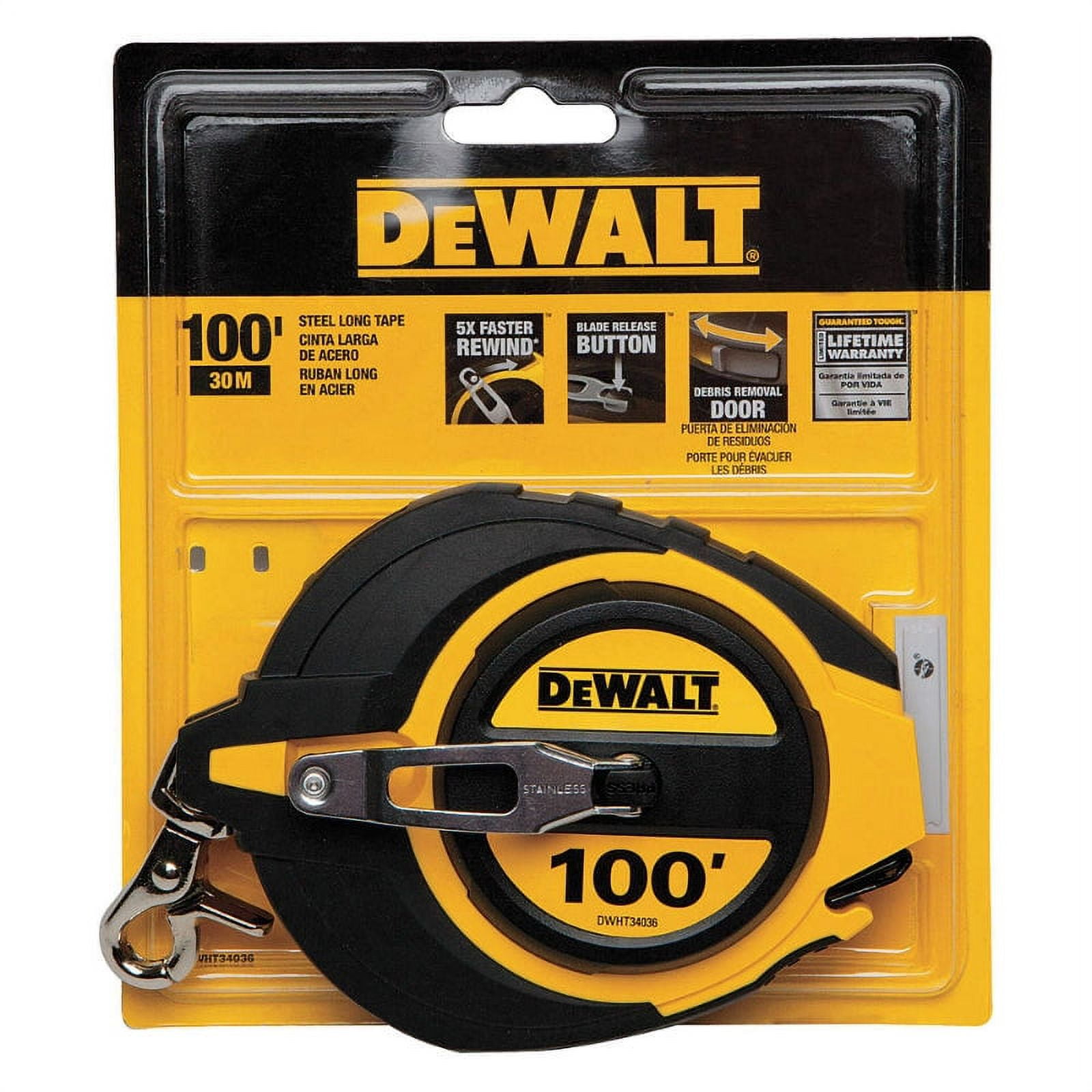 DeWalt DWHT34036 Closed Case Long Measuring Tape, 3/8" x 100', Each