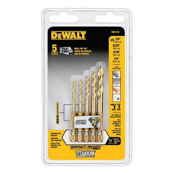 DeWalt Impact Ready 5 Piece Titanium Drill Bit Set, DD5155