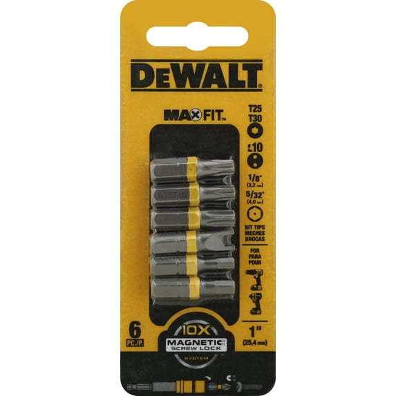 Dewalt 2896538 Assorted 1 in. Security Bit Set with Steel 0.25 in. Hex Shank, 6 Piece