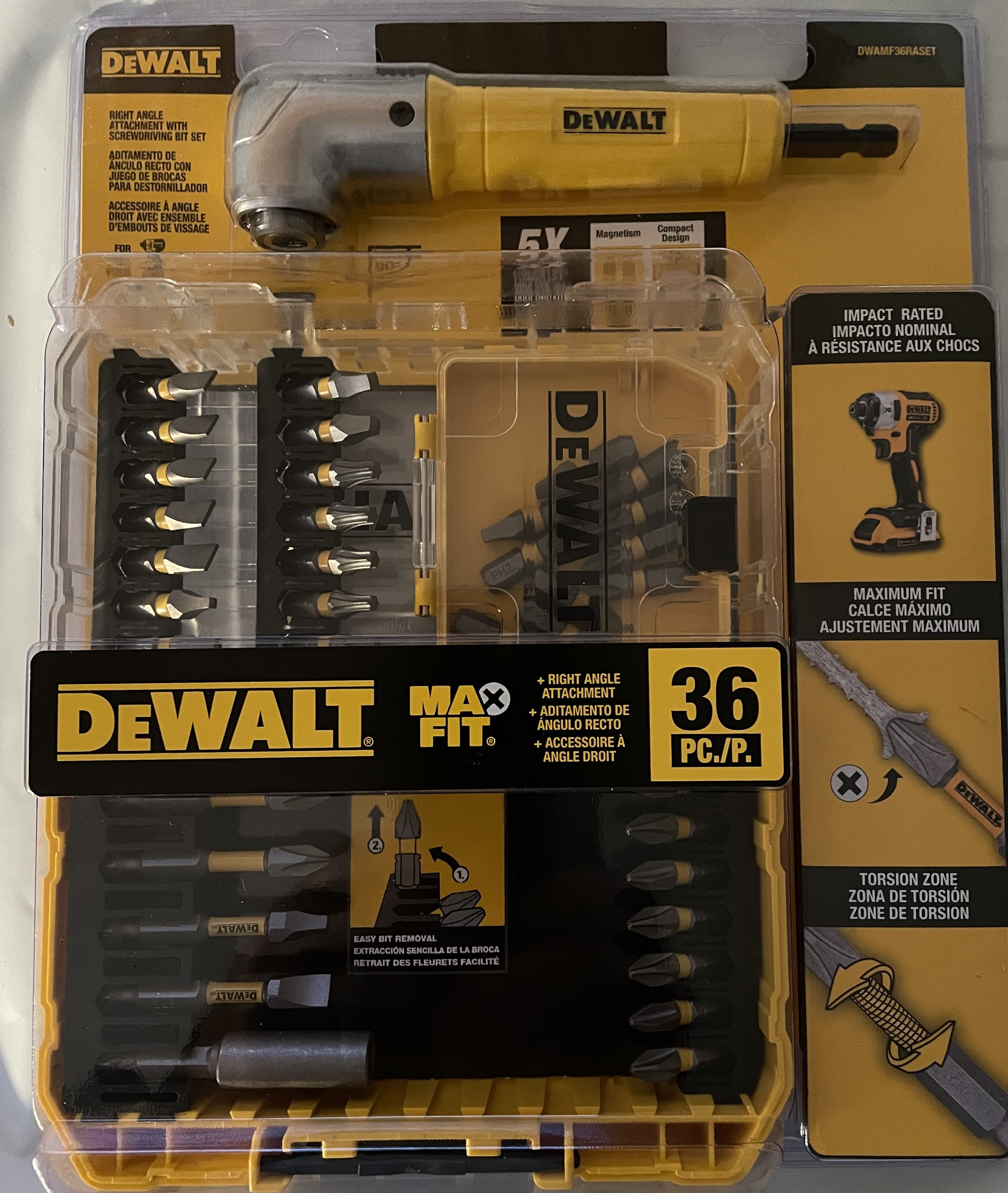 DeWalt Steel Drill and Driver Bit Set with Right Angle Adapter and Tough System Case 36 Piece
