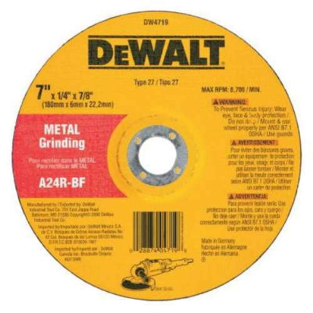 DeWalt T27 Depres Cnter Wheel, 7x1/4x7/8, A24R Grit, Alum Ox, 10/BX (115-DW4719)