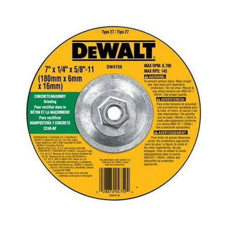 DeWalt T27 Depressed Center Wheel, 7x1/4x5/8"-11, C24R Grit, 10/PK (115-DW4759)
