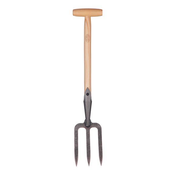 DeWit Perennial Garden Fork with Short T-Handle, Tempered Boron Steel Digging & Dividing Fork with Ash Wood Handle, 24"