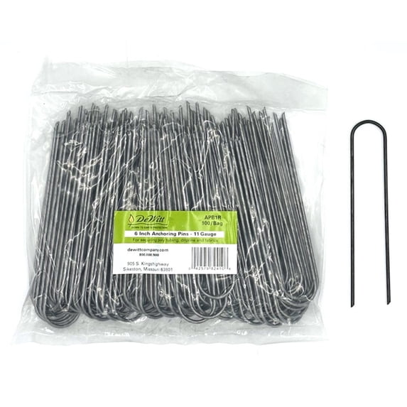 DeWitt 6 Inch U-Shaped Rounded Top Steel Anchor Pins for Landscaping, 100 Count, Silver