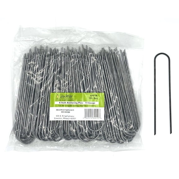 DeWitt 6 Inch U-Shaped Rounded Top Steel Anchor Pins for Landscaping, 100 Count, Silver