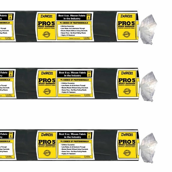 DeWitt 3-Pack Pro-5 Weed Barrier Fabric 5 oz, Heavy-Duty Woven Weed Control, 6 x 250 Feet