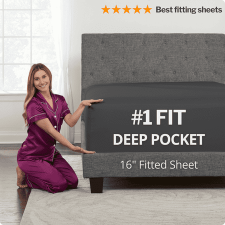 DeaLuxe Bedding 16” Inch California King Fitted Sheet Only - Extra Deep Pocket and Perfectly Fits 14” to 18” Inch Mattresses - Secure, Snug fit, Soft Easy Care Bottom - Dark Grey