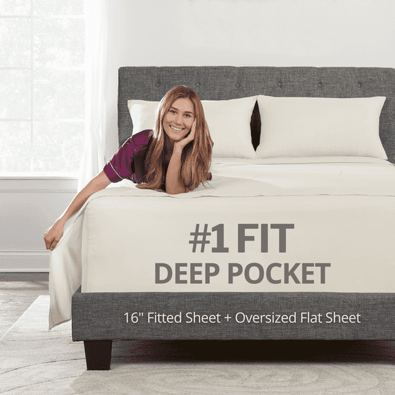 DeaLuxe Bedding 16” Queen Size Extra Deep Pocket Bed Sheet - Hotel Luxury Extra Soft Cooling Bed Sheet - 4 Piece Bed Sheet Set - Perfectly Fits 14”-18” Inch Mattress - Ivory - (Off White)