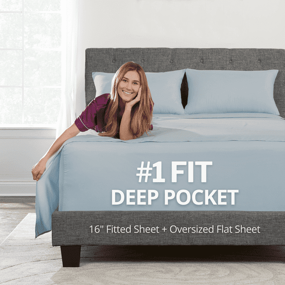DeaLuxe Bedding 16” Twin Size Extra Deep Pocket Bed Sheet - Hotel Luxury Extra Soft Cooling Bed Sheet - 3 Piece Bed Sheet Set - Perfectly Fits 14”-18” Inch Mattress - Light Baby Blue