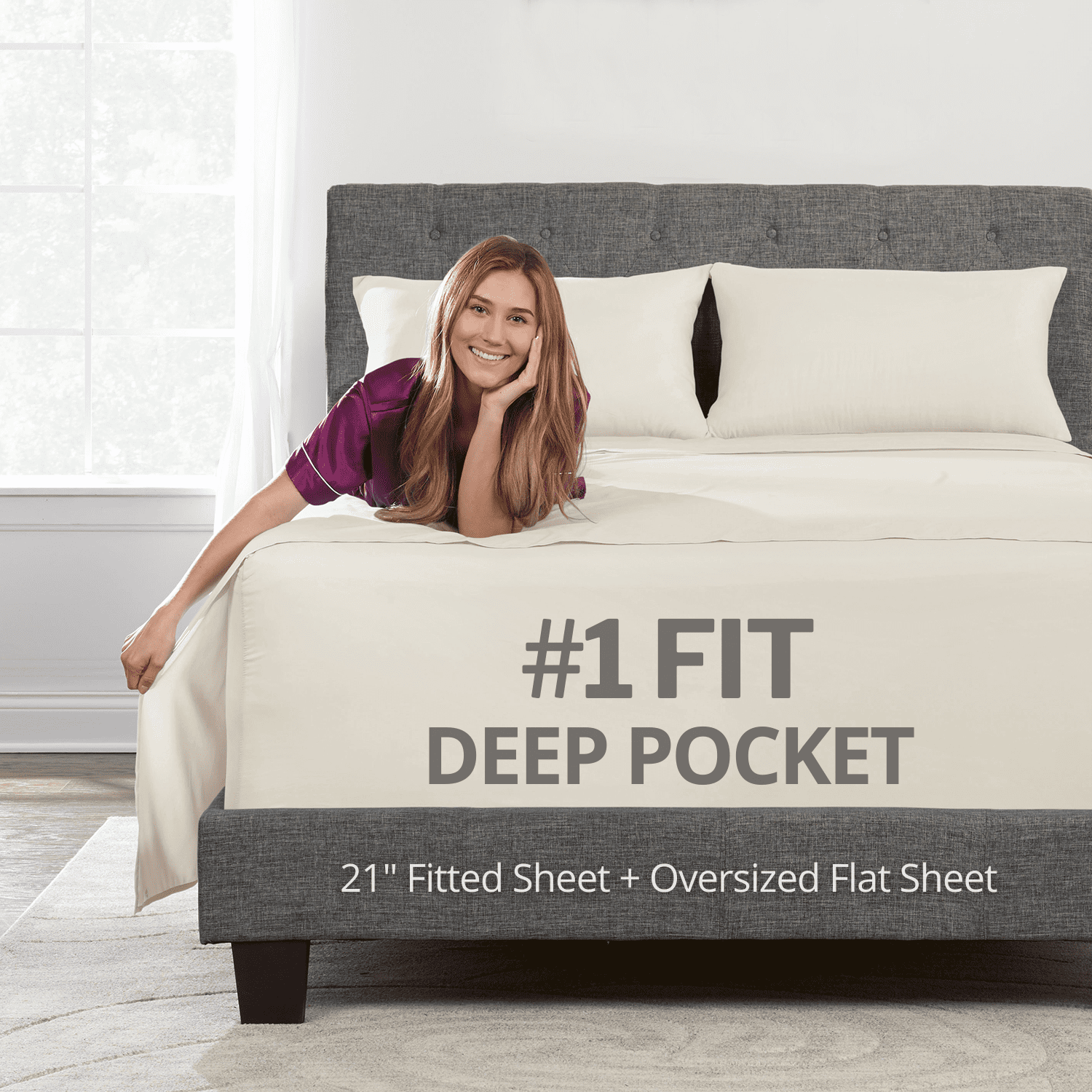 Bedsure Deep Pocket Queen Sheets Set - Fits Mattresses Up to 21 Thick, 4 Piece Air Mattress Sheets with Deep Pocket, Moisture Wicking Soft Cooling