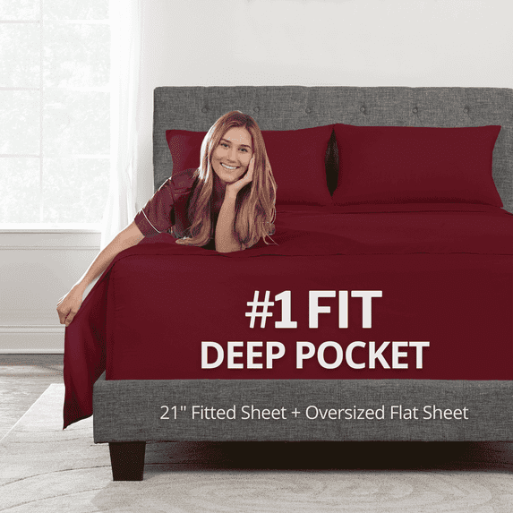 DeaLuxe Bedding 21” Twin XL - Extra Deep Pocket Sheets - Super And Ultra Deep Bed Sheets - For Deep Mattress -3 Piece Bed Sheet Set - Easily Fits Deep Mattress - Burgundy (Pomegranate)