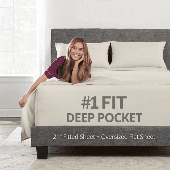 DeaLuxe Bedding 21” Twin XL - Extra Deep Pocket Sheets - Super And Ultra Deep Bed Sheets - For Deep Mattress -3 Piece Bed Sheet Set - Easily Fits Deep Mattress - Light Beige Cream