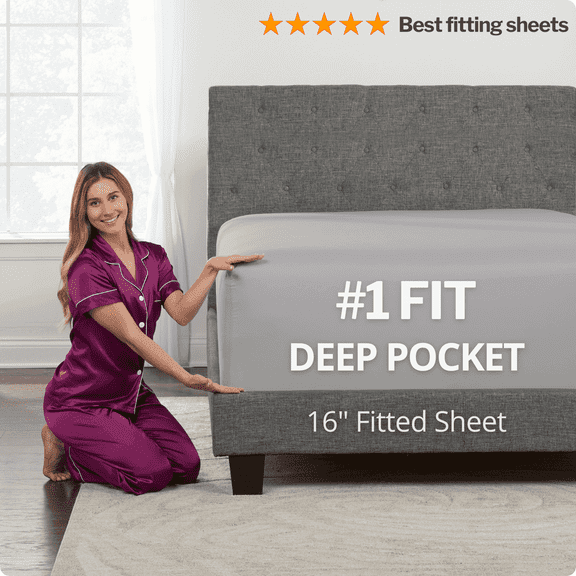 DeaLuxe Bedding Extra Deep 16” Full Size Fitted Sheet Only - Fits 14” to 17” Inch Mattresses - Soft Anti-Pill Microfiber Fitted Sheet Only - Calm Grey