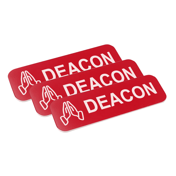 Deacon 1 x 3" Name Tag/Badge, Red, Praying Hands Design (3 Pack)