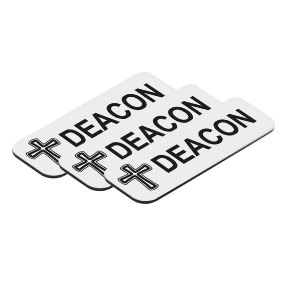 Deacon, Cross Design 1 x 3" Name Tag/Badge, White (3 Pack)