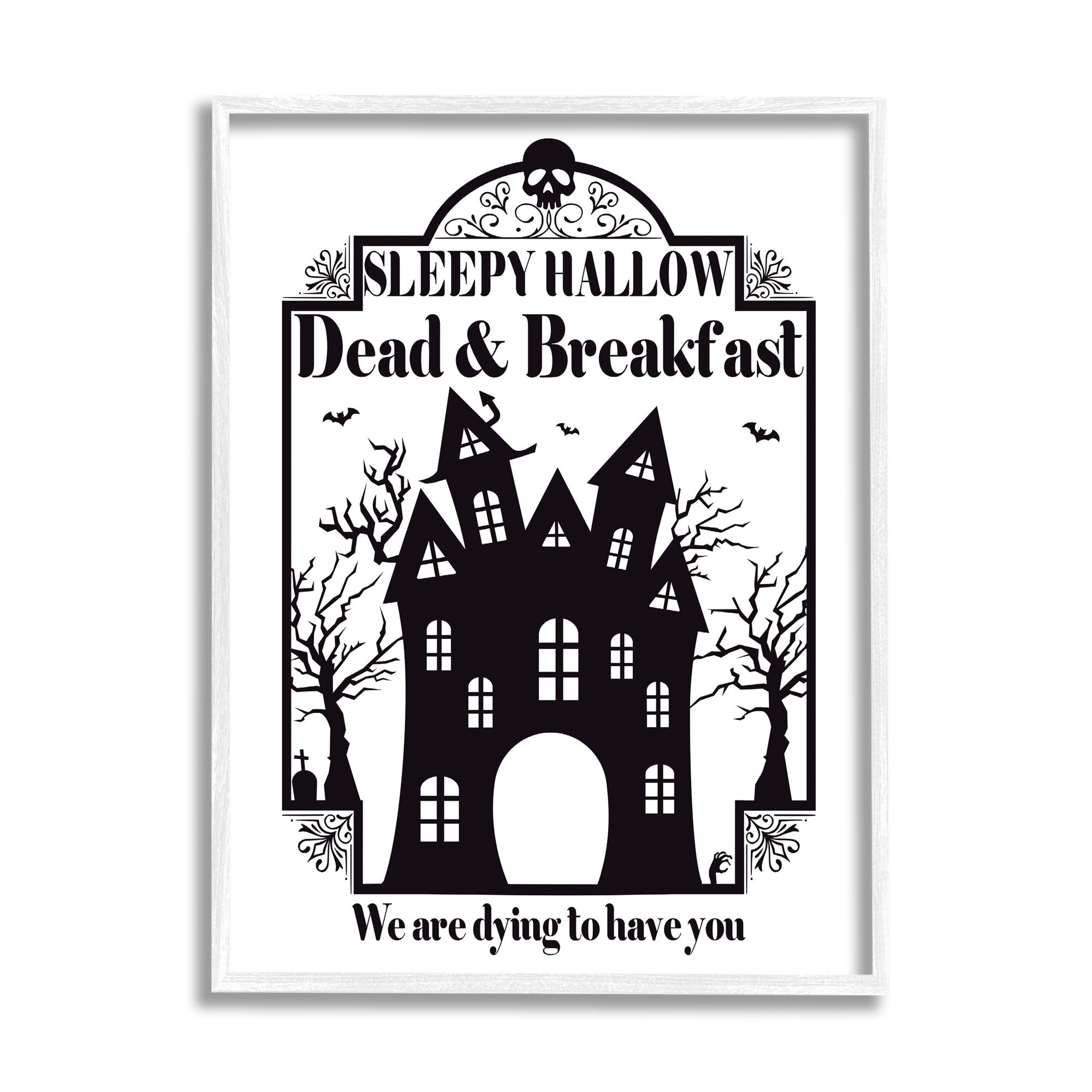 Dead & Breakfast Spooky Haunted House Imagery Sign Holiday Graphic Art Framed Art Print Wall Art