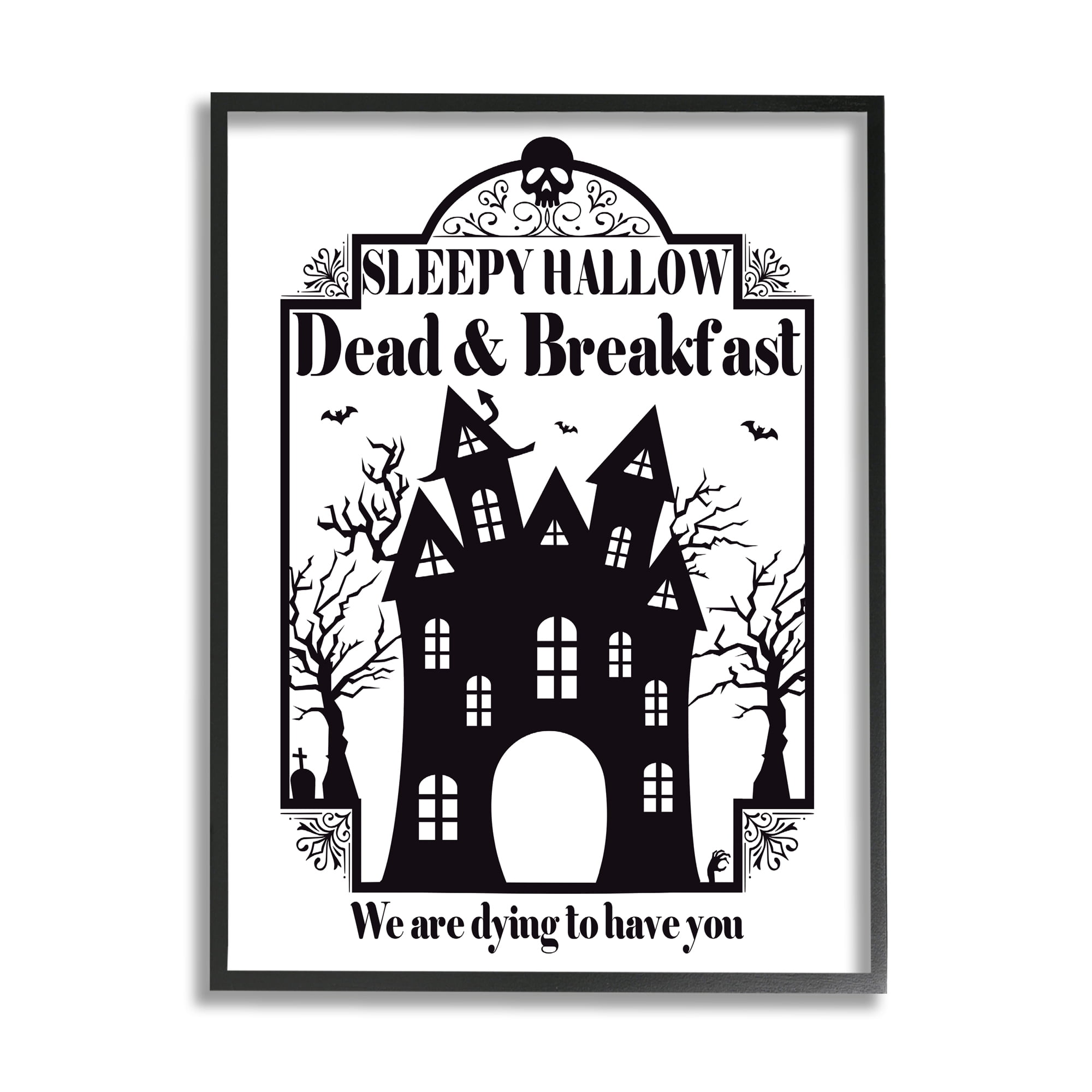Dead & Breakfast Spooky Haunted House Imagery Sign Holiday Graphic Art Framed Art Print Wall Art