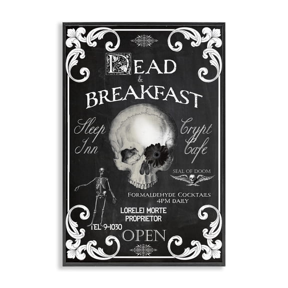 Stupell Industries Dead & Breakfast Spooky Skull Black Framed Giclee Art, design by Sasha, 18 x 12