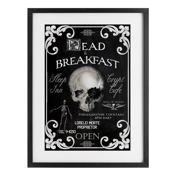 Stupell Industries Dead & Breakfast Spooky Skull Black Framed Print Under Glass, design by Sasha, 20 x 14