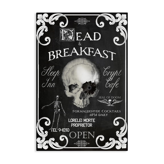 Stupell Industries Dead & Breakfast Spooky Skull Canvas Wall Art, design by Sasha, 45 x 30