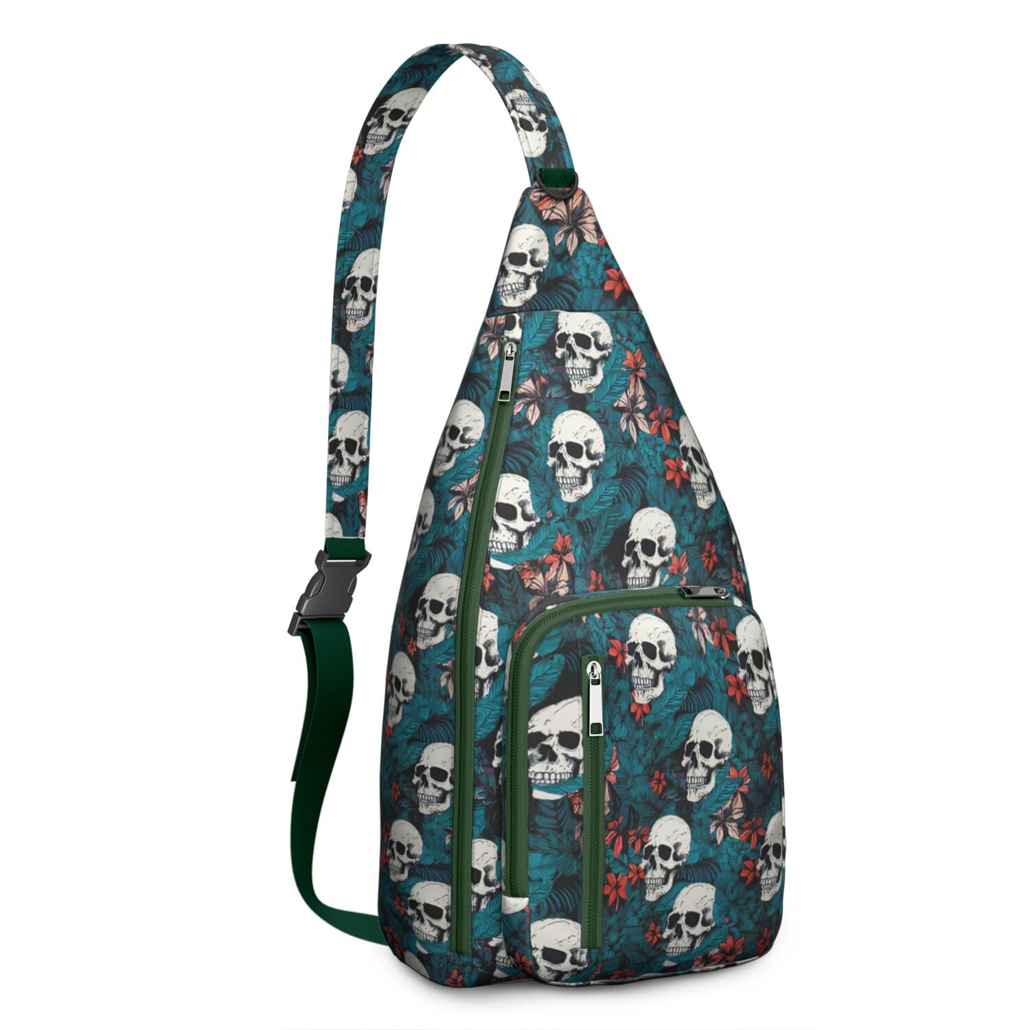 "Dead Day Inspired Crossbody Bag, Mexican Skull & Butterfly Print Shoulder Pack, Lightweight Durable Sling Bag for Men, Water-resistant Tactical Chest Bag with Retro Design"