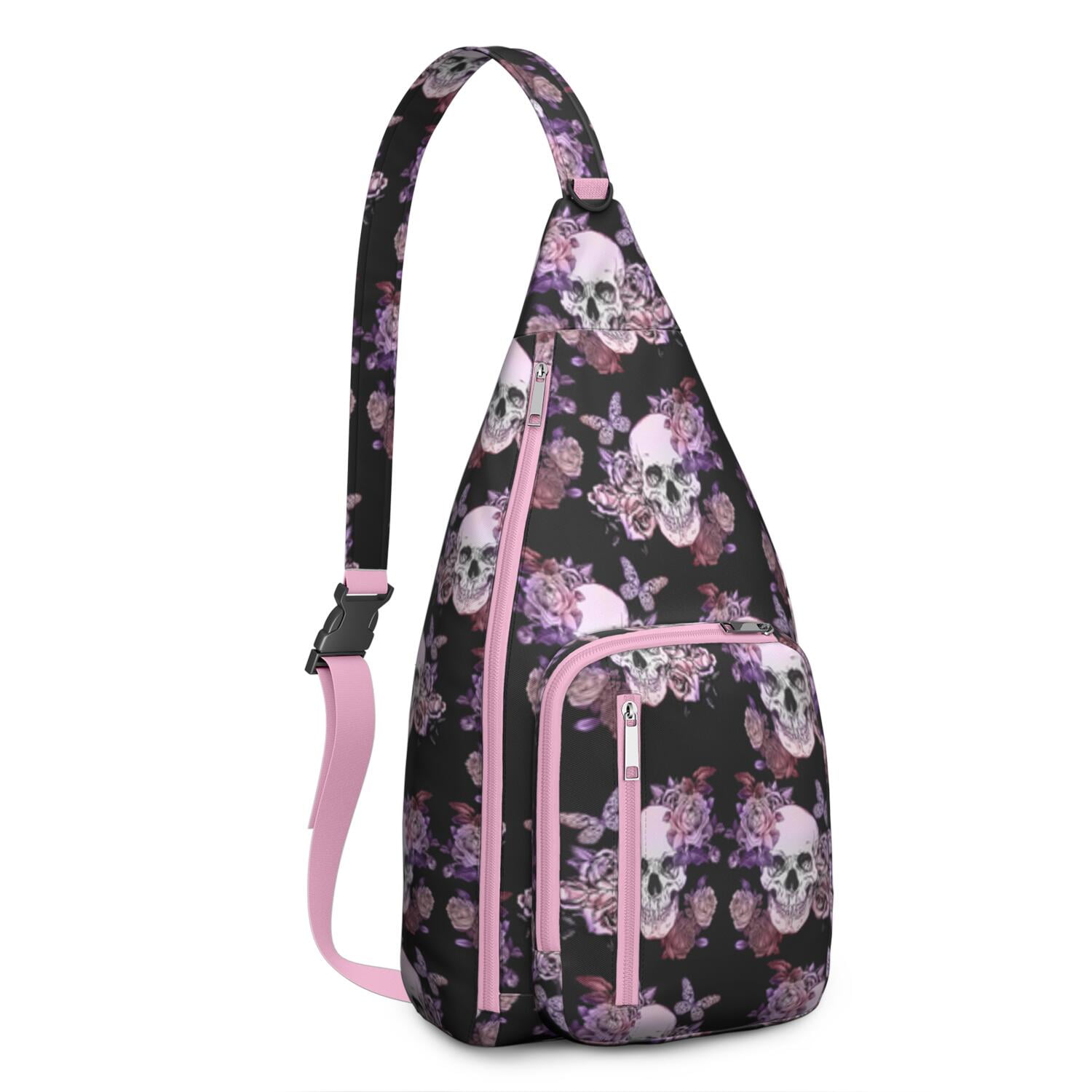 "Dead Day Inspired Crossbody Bag, Mexican Skull & Butterfly Print Shoulder Pack, Lightweight Durable Sling Bag for Men, Water-resistant Tactical Chest Bag with Retro Design"