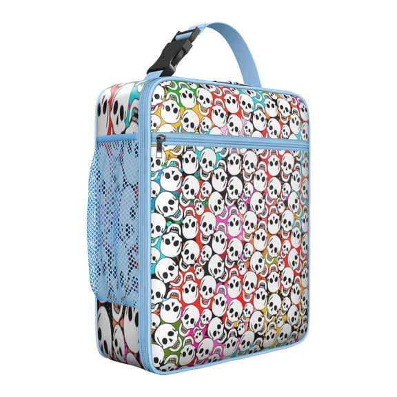 Dead Day Skull Insulated Lunch Bag – Retro Floral & Geometric Mandala Design with Snakes, Wings & Fire – Durable Thermal Cooler Tote for School, Office & Travel