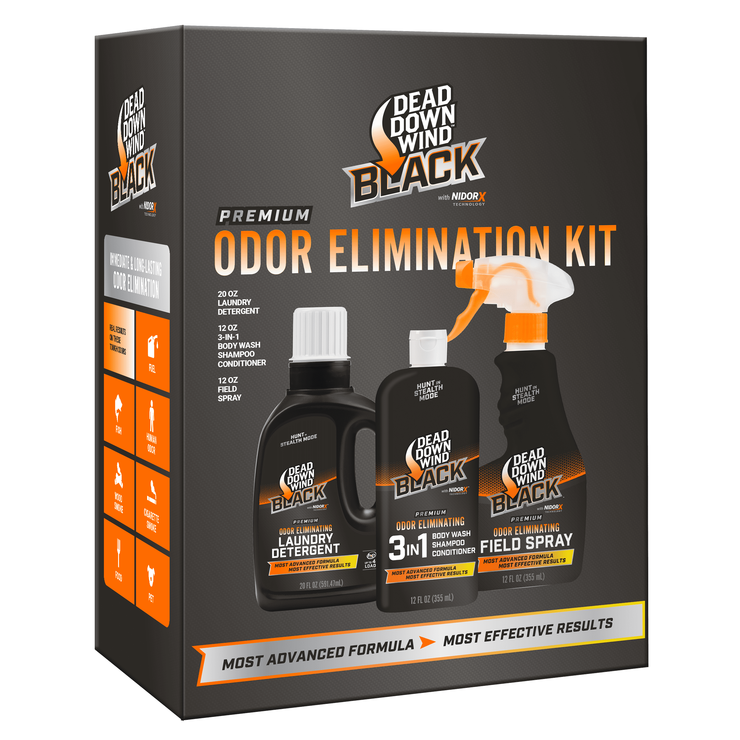 Dead Down Wind Black Premium 3 Piece Scent Elimination Kit for Hunting