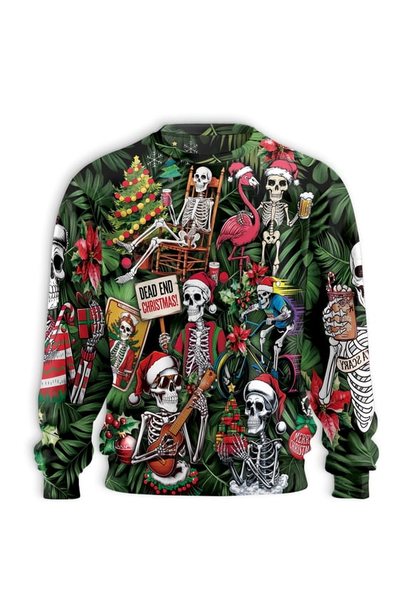 Dead End Christmas Skeletons Sweatshirt, Funny Skeleton Christmas Pullover, Skull Flamingo Holiday Sweater, Merry Christmas Skeleton Sweater