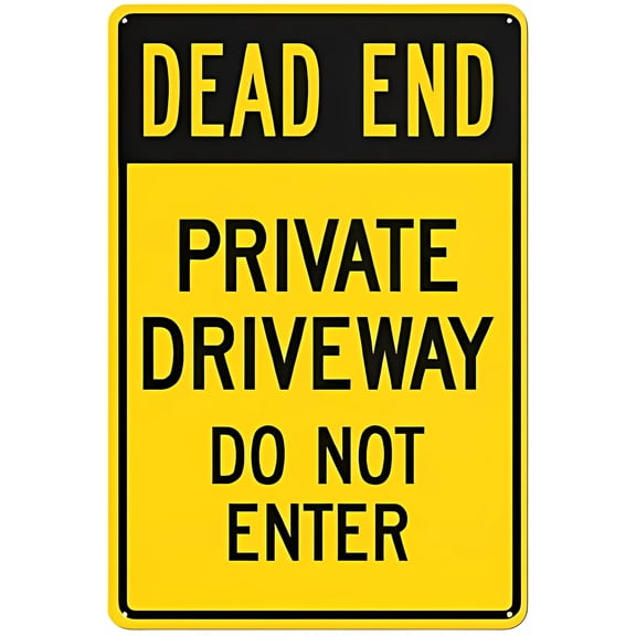 Dead End Private Driveway Do Not Enter Sign - 8"x12" Black and Yellow Aluminum Metal Sign, Fade Resistant, Private Road Warning, Property Alert