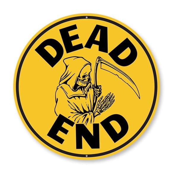 Dead End, Scary Halloween Decor, Holiday Aluminum Metal Decor Sign - 12" Round
